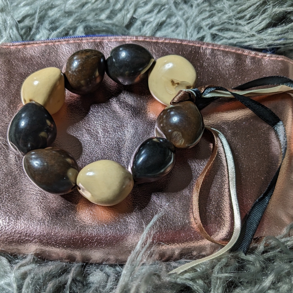 Kuikui nut lei bracelet. Brown and cream from maui